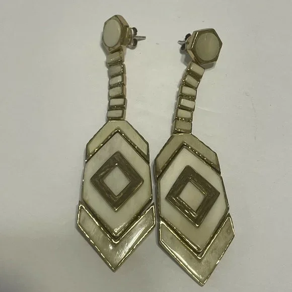 Akola gold tone horn drop Dangle statement earrings Elegant Boho Chevron - Picture 4 of 9